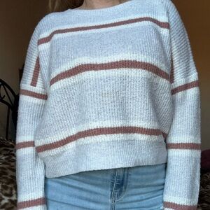 Cozy Striped Women's Sweater - White and Brown